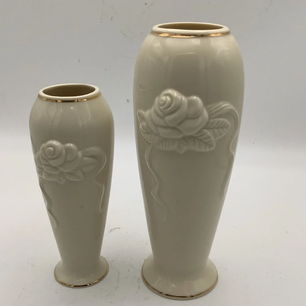 Pair of Lenox Bud Vases with Embossed Rose Design
